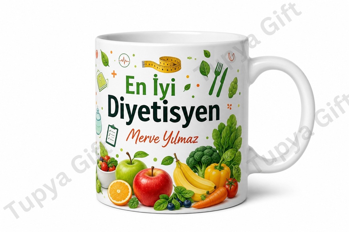 Diyetisyene Hediye İsme Özel Baskılı Kupa Bardak Diyetisyen Hediyesi
