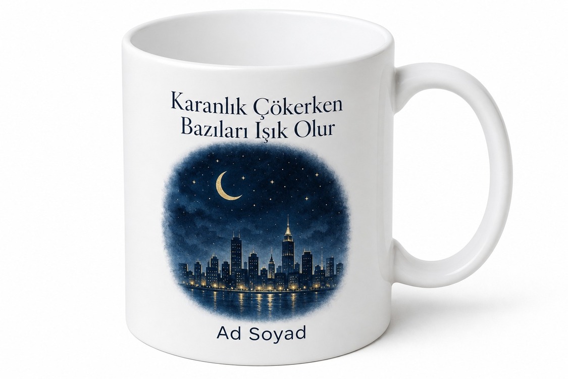 Gece Çalışanlar İçin Kişiye Özel Mesajlı Baskılı Kupa Bardak Hediye