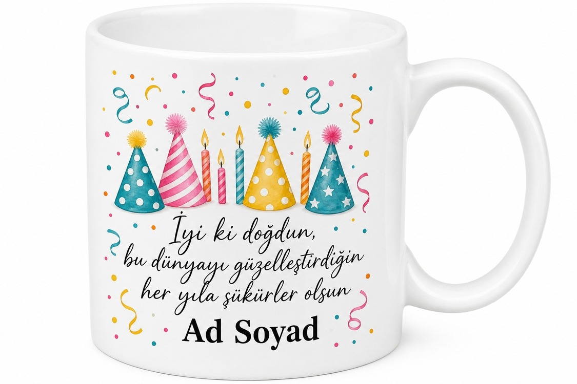 Doğum Günü Kutlayan Yeni Yaşa İyi Ki Doğdun Parti Şapkası Mum Kupa Bardak Hediye