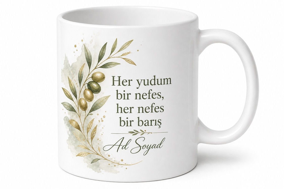 Barış Çayı Yazılı Baskılı Kupa Bardak Hediye Özel Tasarım Porselen