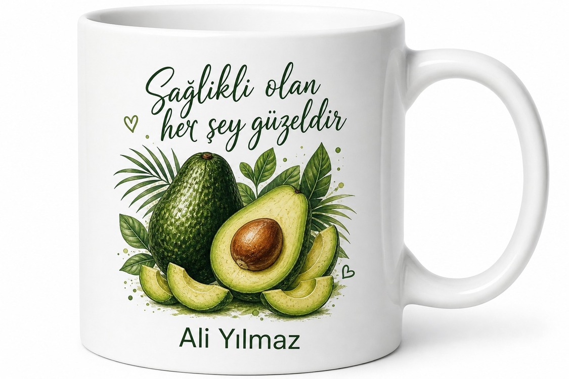 Avokado Temalı Kupa Avokado Ezmesi Sağlıklı Yağ Tropikal Tasarım Hediye Bardak