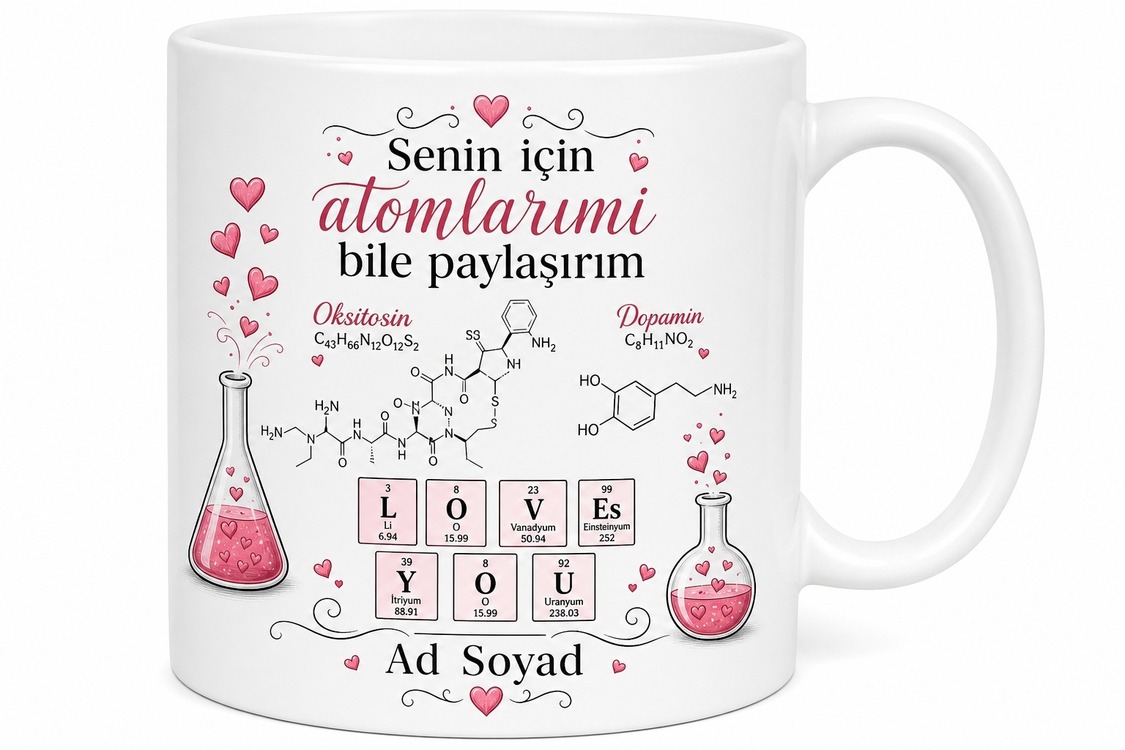 Aşkın Kimyası Formüllerle Süslenmiş Sevgililer Günü Kupa Bardak Hediye