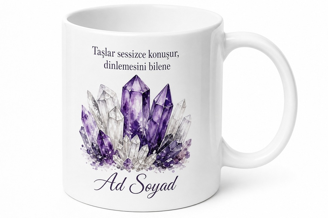 Doğal Taş Koleksiyonerine Ametist Ve Kuvars Enerji Kupa Bardak Hediye