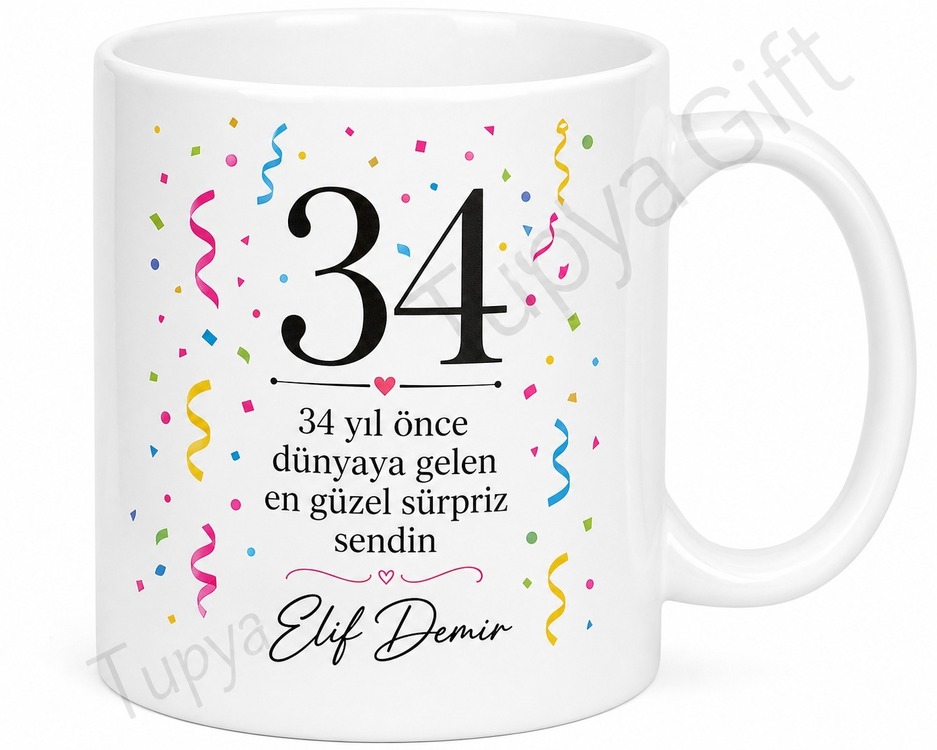 Özel Baskılı 34 Yaş Doğum Günü Hediyesi Arkadaşa Kupa Bardak