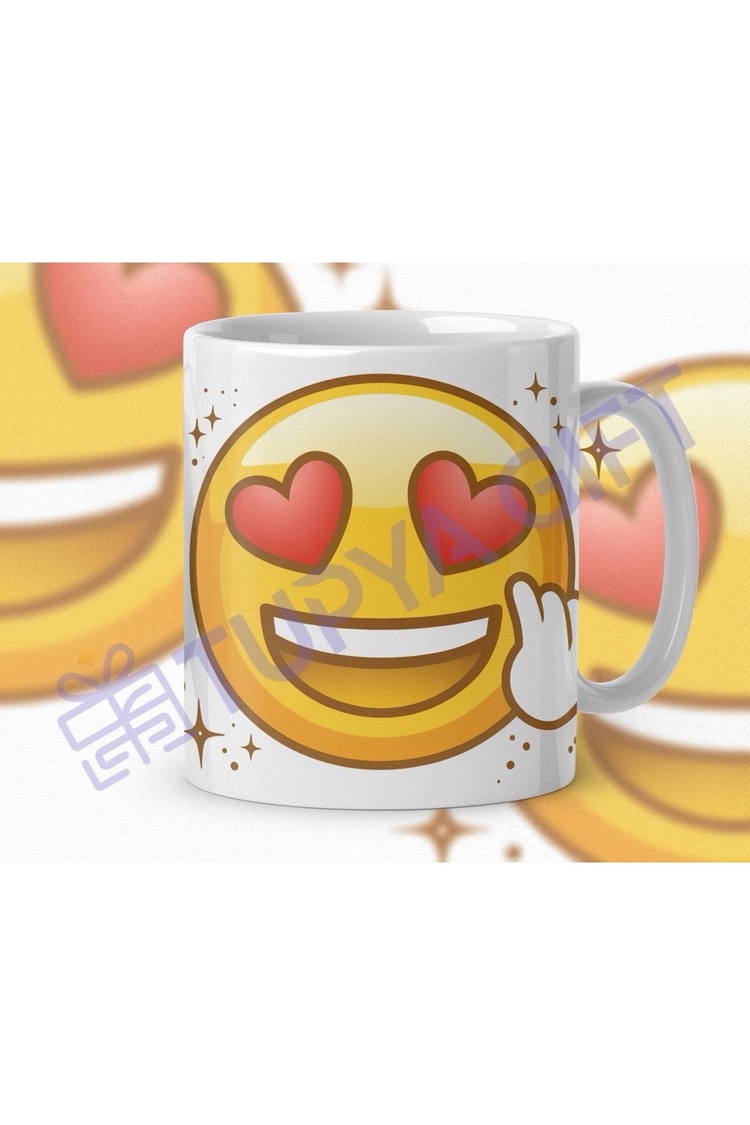 Kalpli Emoji Tasarımlı Seramik Kahve Kupası – Eğlenceli ve Neşeli Kahve Keyfi