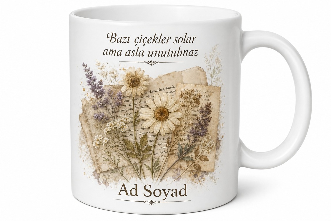 Kurutulmuş Çiçek Biriktirenlere Kitap Arası Papatya Hüzün Kupası Hediye Bardak
