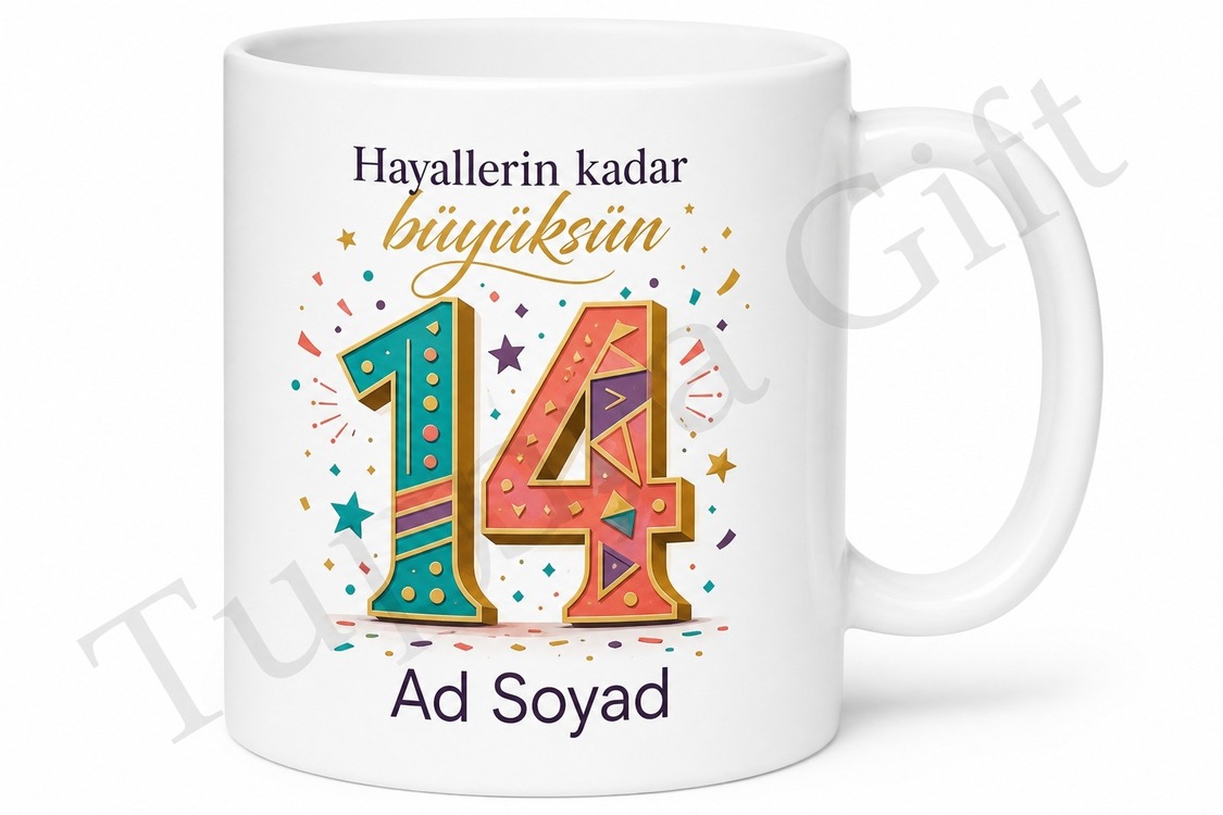 Kişiye Özel 14 Yaş Doğum Günü Hediyesi Genç Kupası Baskılı Bardak