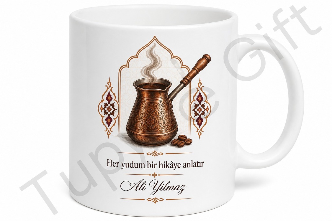 Cezve Temalı Baskılı Kupa Bardak Hediye Kahve Severlere Özel Tasarım