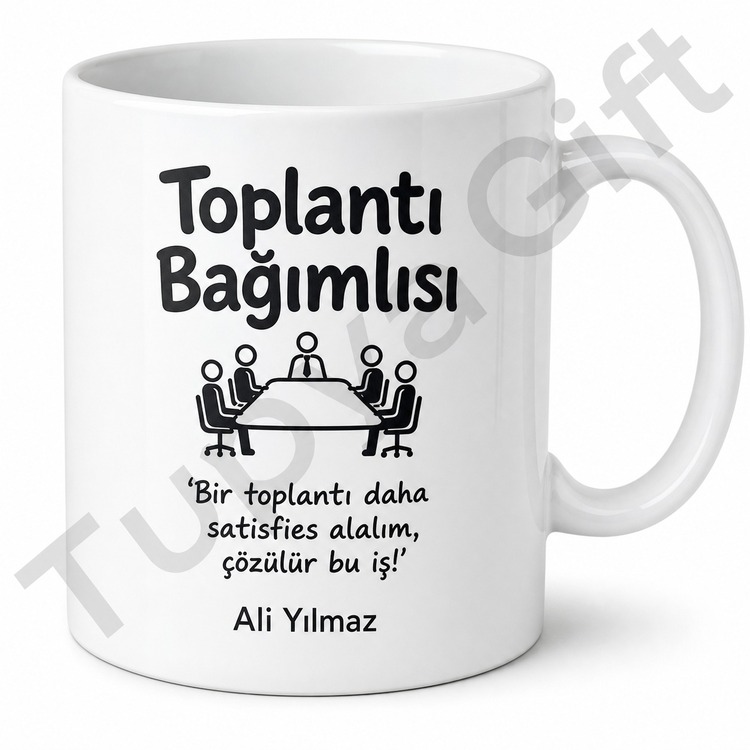 Toplantı Bağımlısı Yazılı Komik Baskılı Kupa Bardak Esprili Ofis Hediye