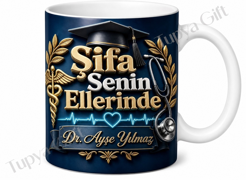 Tıp Fakültesi Mezununa Hediye Baskılı Kupa Bardak Doktor Mezuniyet Hediyesi