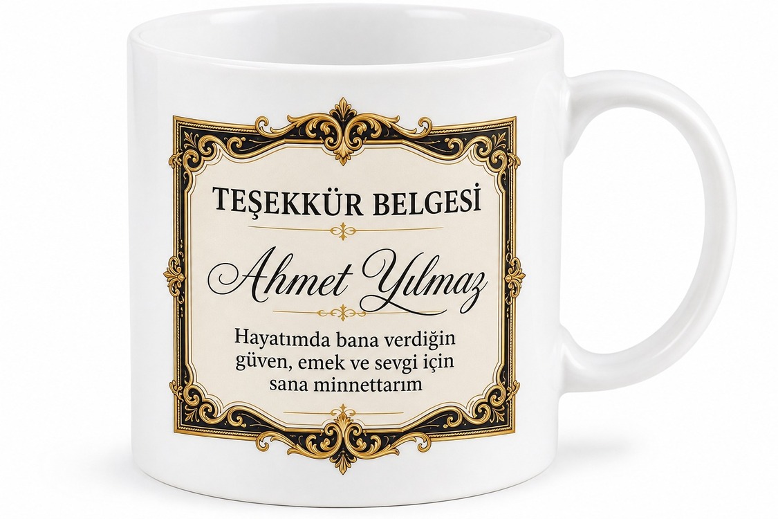 Teşekkür Belgeli Baba Yazılı Kupa Bardak Babalar Günü Hediyesi Özel Tasarım