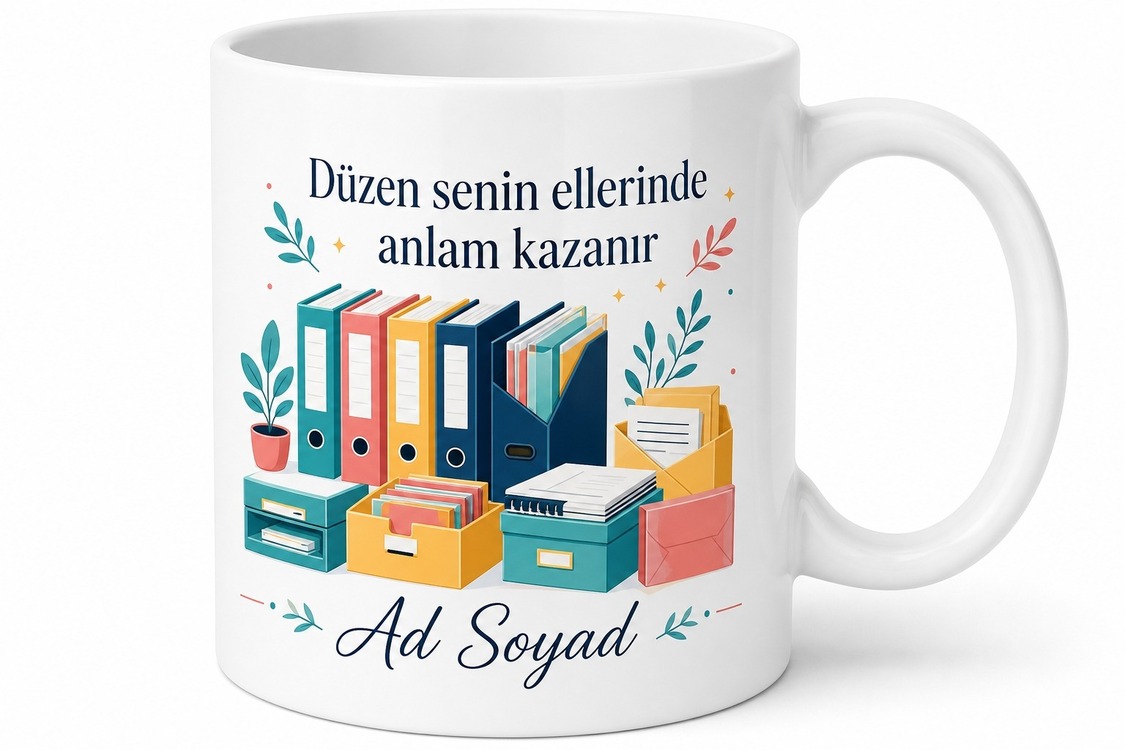 İsimli Dosya Klasör Desenli Sekreter Kupası Özel Baskılı Hediye Bardak