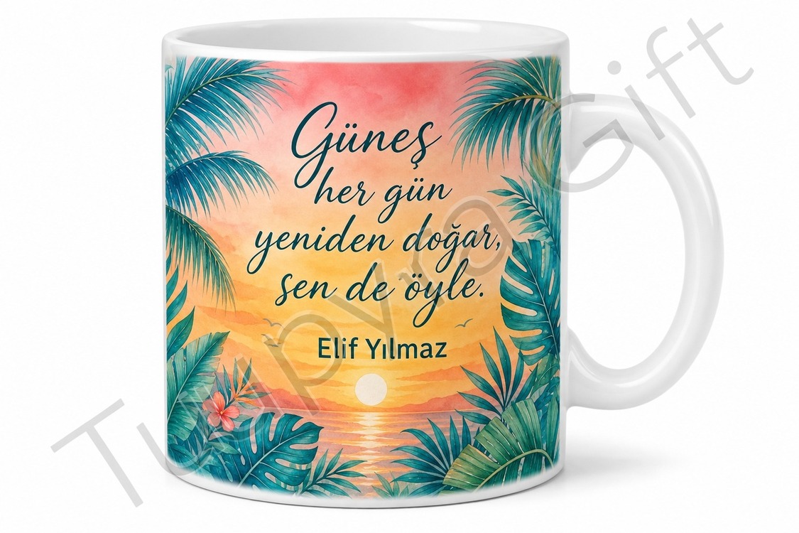 Yaz Temalı Baskılı Kupa Bardak Hediye Özel Tasarım Porselen Kupa