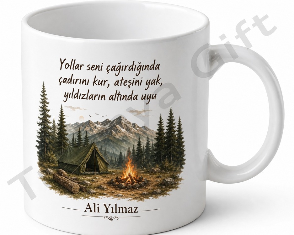 Kamp Sever Baba Yazılı Doğa Temalı Kupa Bardak Babalar Günü Hediye