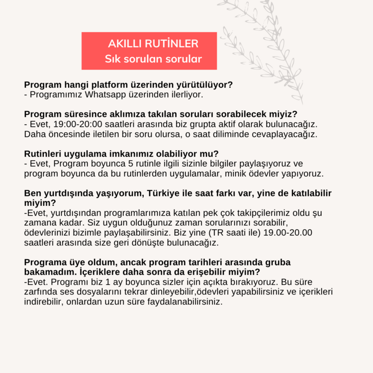 Akıllı Rutinler Grup Programı | 4-10 Mayıs Hayatına, Zamanına ve Enerjine Göre Bir Yaşam