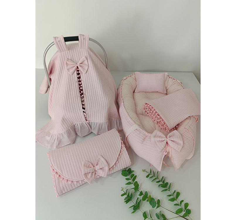 60) YENİDOĞAN 4 LÜ  SETİ PEMBE KAHVE NOKTALI DESENLİ