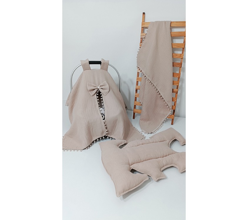 76)Bebek Yenidoğan Vizon Müslin 3 Lü Set