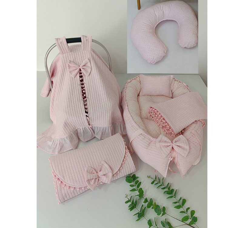 85) BEBEK YENİDOĞAN İSİMLİ PEMBE 5 Lİ SET NOKTALI DESENLİ