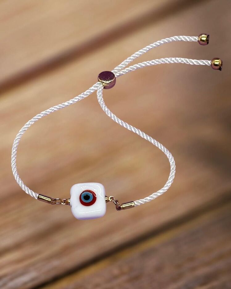 BEYAZ CAM MURANO NAZAR İP BİLEKLİK 