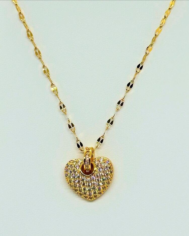 kalp çelik gold taşlı kolye