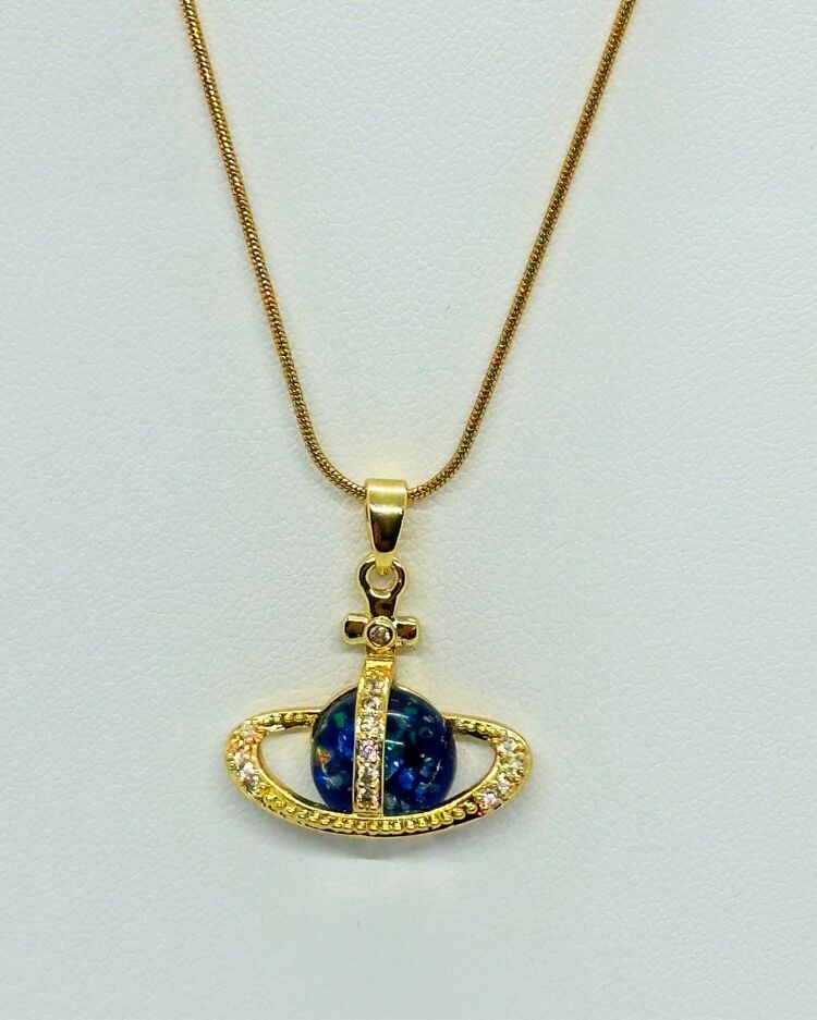 Gezegen çelik Gold Taşlı kolye