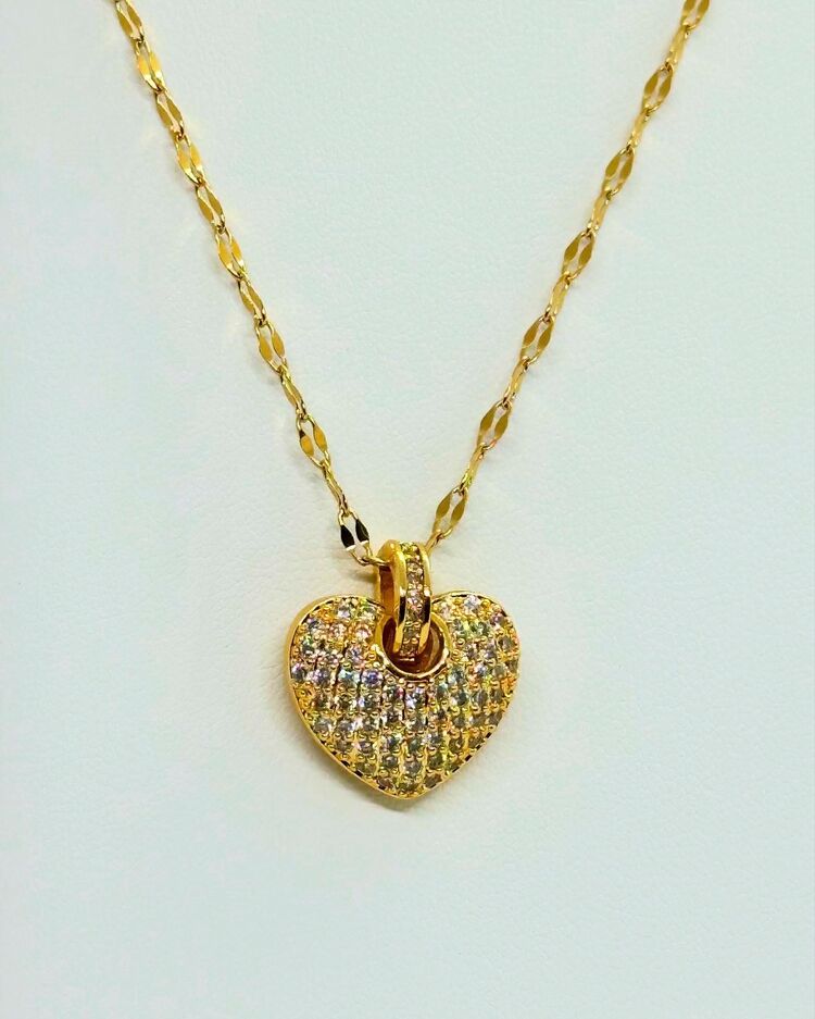 kalp çelik gold taşlı kolye