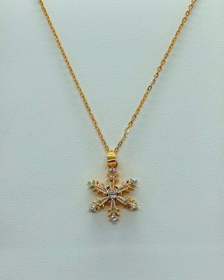 Kar kristali çelik gold kolye
