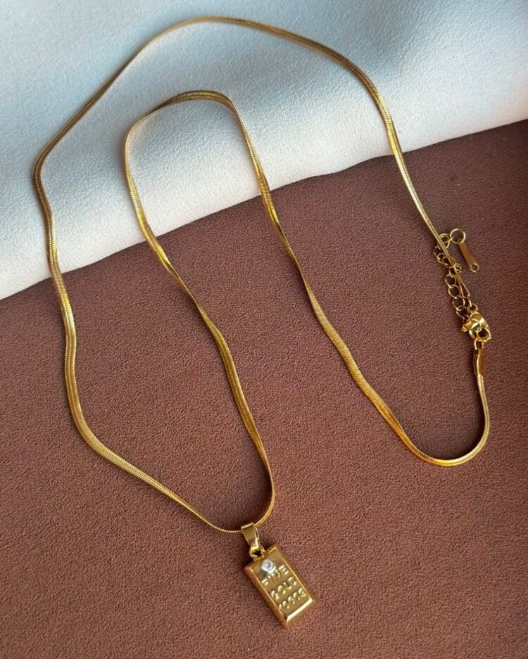 Taşlı Külçe Altın Kolye 60 cm