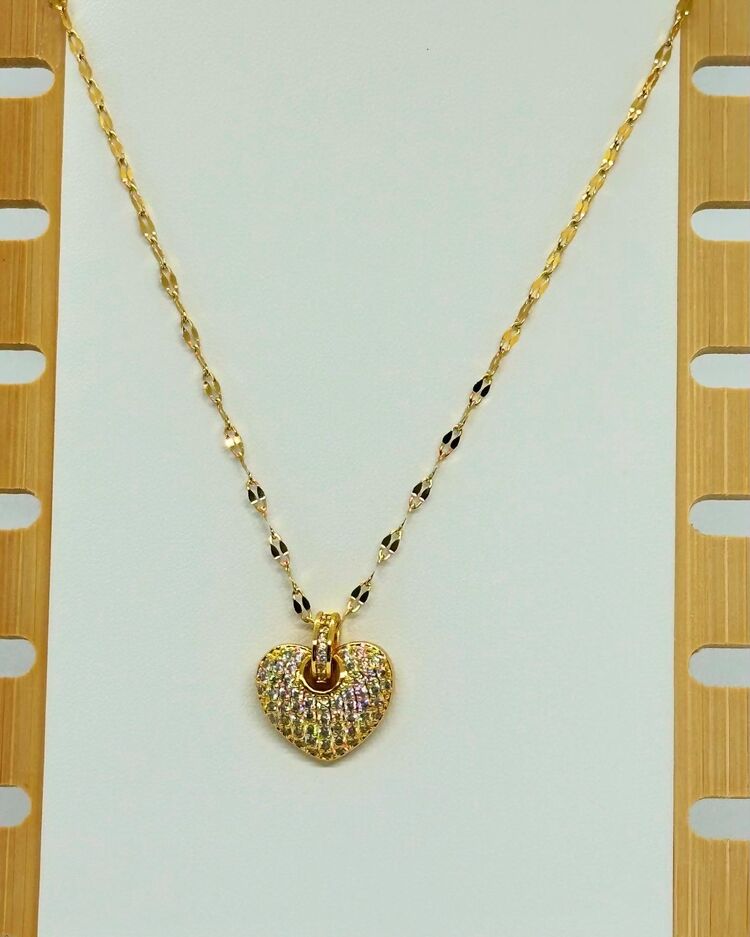 kalp çelik gold taşlı kolye