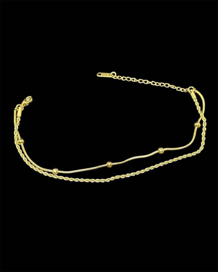 Çelik gold burgu ve top zincirli halhal 