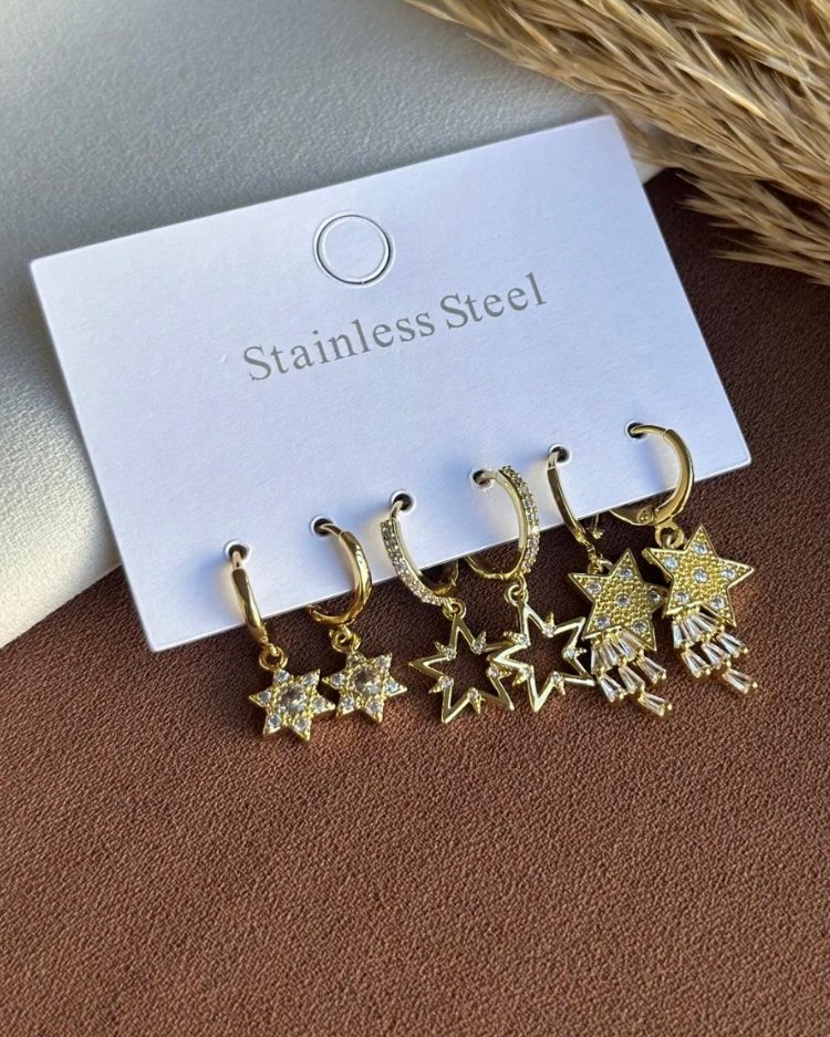 Çelik Gold Set Küpe
