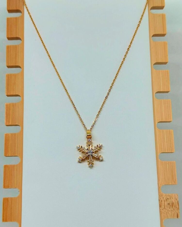 Kar kristali çelik gold kolye