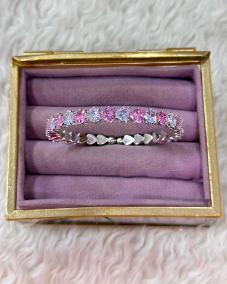 Pembe Taşlı Silver Bileklik 