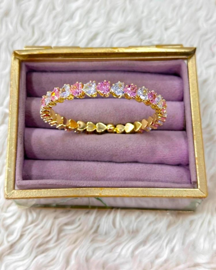 Pembe Taşlı Gold Bileklik