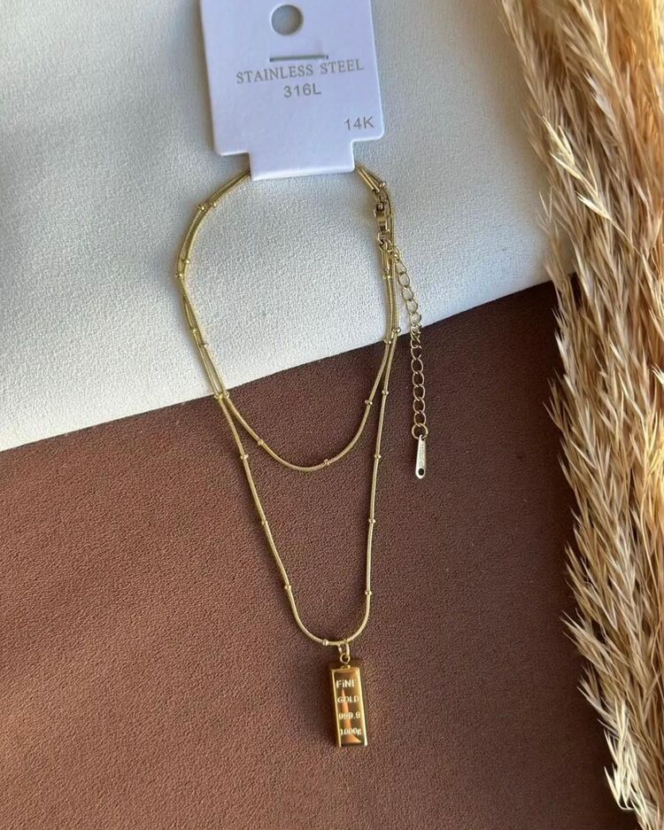 Külçe Altın Çelik Gold Kolye