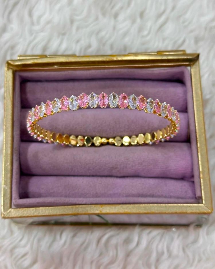 Pembe Taşlı Gold Bileklik