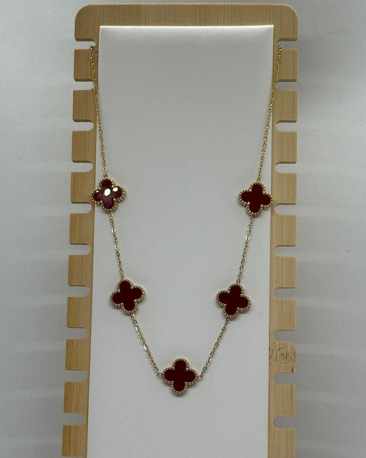 Çelik gold kırmızı van cleef model kolye 