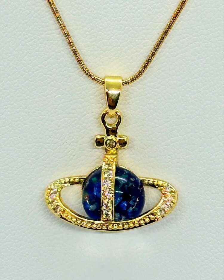 Gezegen çelik Gold Taşlı kolye