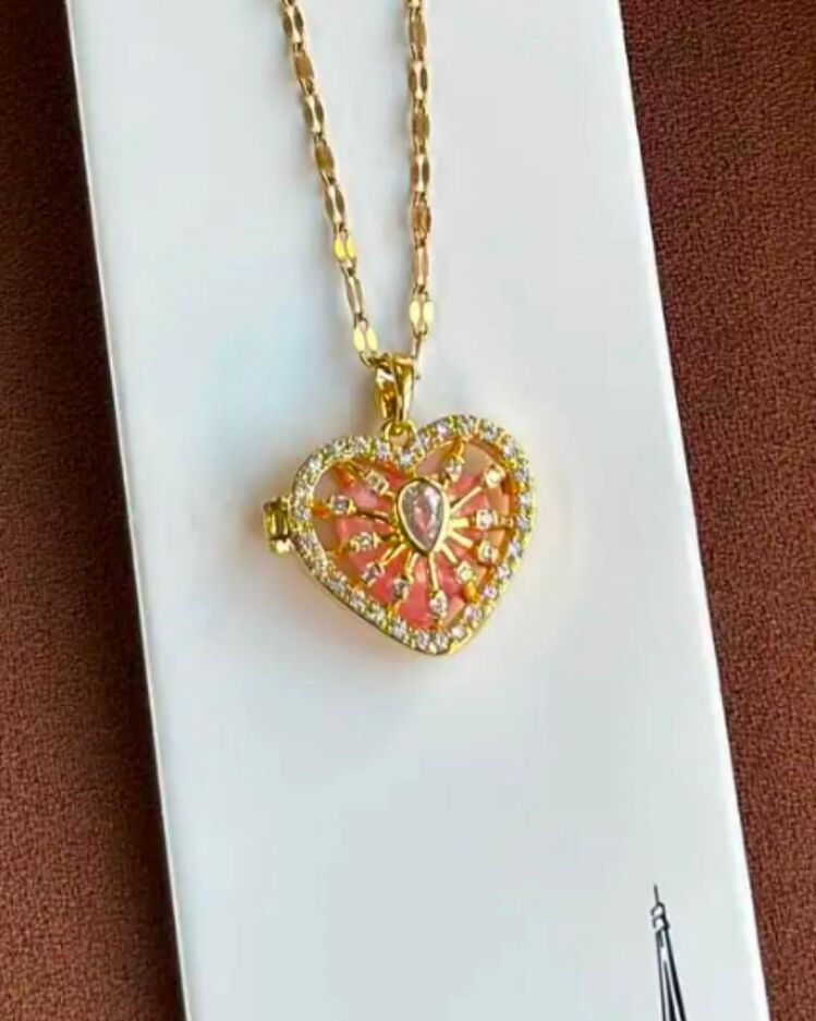 ÇELİK GOLD KALP KAFES KOLYE (PEMBE)