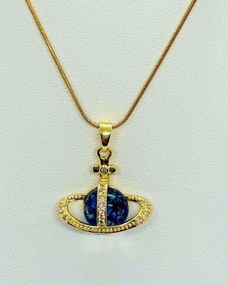 Gezegen çelik Gold Taşlı kolye