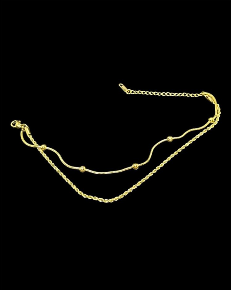 Çelik gold burgu ve top zincirli halhal 