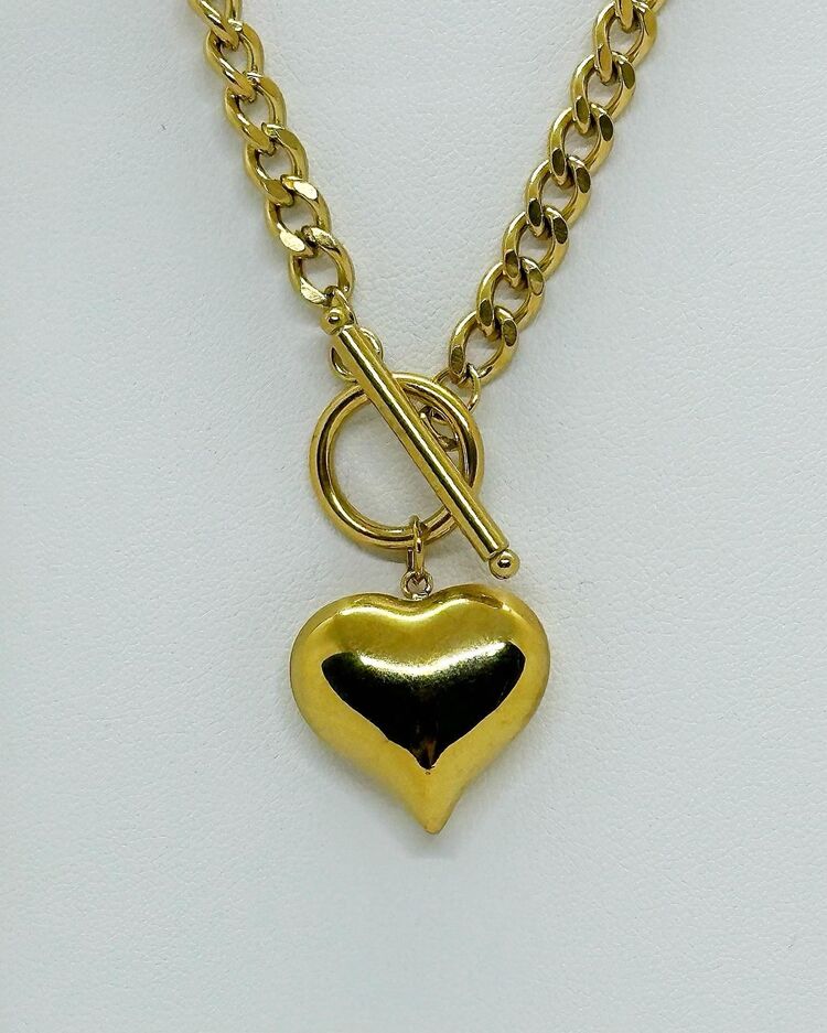 T kilit Kalpli Çelik Gold Kolye