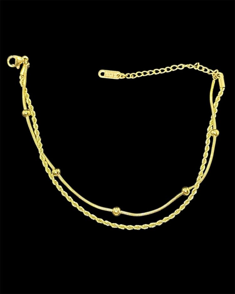 Çelik gold burgu ve top zincirli halhal 