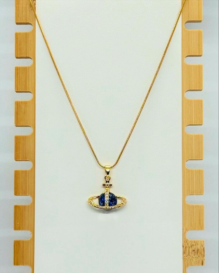 Gezegen çelik Gold Taşlı kolye