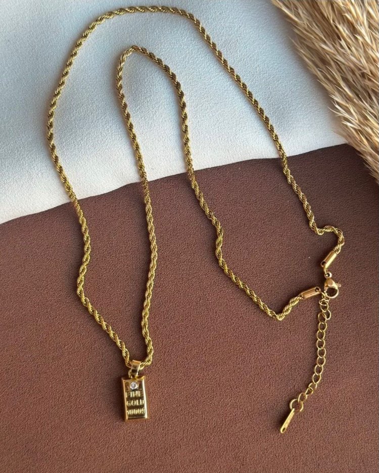 taşlı Külçe Altın Kolye 60 cm