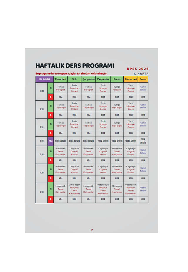 KPSS 2026 BAŞARI ADIMLARI (8 Aylık Ders Programı/Çalışma Defteri) (PDF/DİJİTAL ÜRÜ