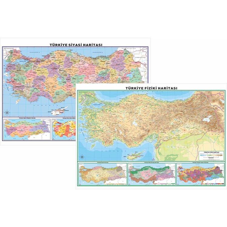 Türkiye Fiziki ve Siyasi Haritası (Çift Taraflı) 35×50 cm (1 Adet)