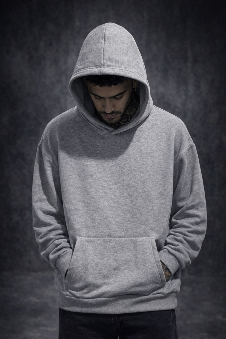 3 iplik Şardonlu Kar Melanj Oversize Hoodie