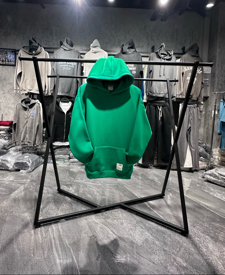 3 iplik Şardonlu Yeşil Oversize Hoodie