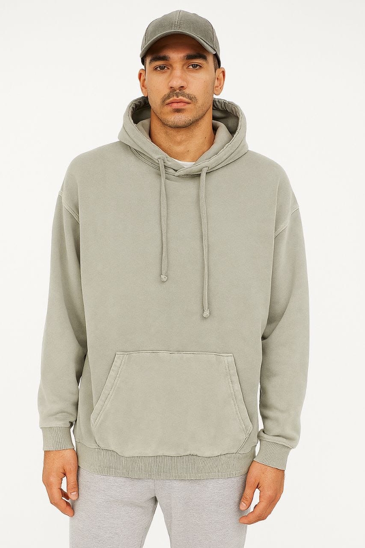 Asit Yıkamalı Basic Oversize Hoodie